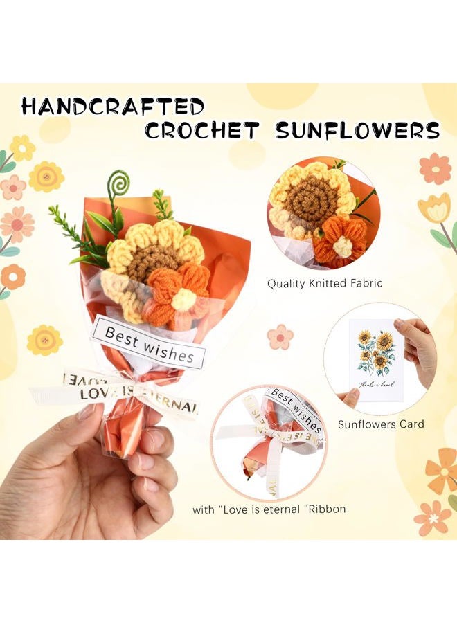 Solsew 10 Sets Crochet Sunflowers Bouquet for Mom Grandma Lady Women Handmade Knitted Artificial Flowers with Sunflower a Bunch of Love Cards in Gift Bags Favors - Image 3