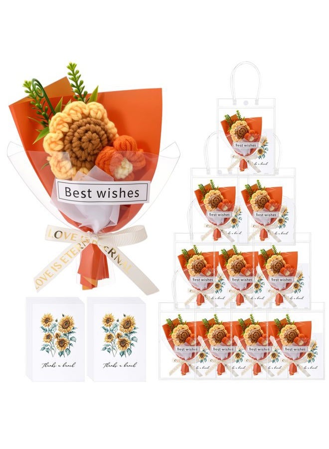 Solsew 10 Sets Crochet Sunflowers Bouquet for Mom Grandma Lady Women Handmade Knitted Artificial Flowers with Sunflower a Bunch of Love Cards in Gift Bags Favors - Image 1