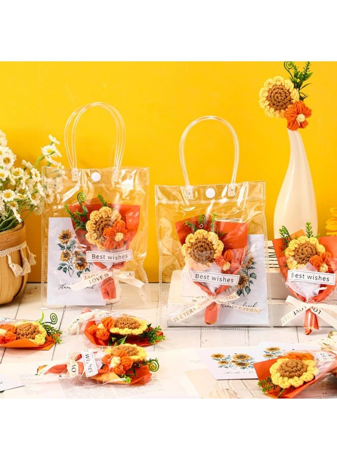 Solsew 10 Sets Crochet Sunflowers Bouquet for Mom Grandma Lady Women Handmade Knitted Artificial Flowers with Sunflower a Bunch of Love Cards in Gift Bags Favors - Image 5