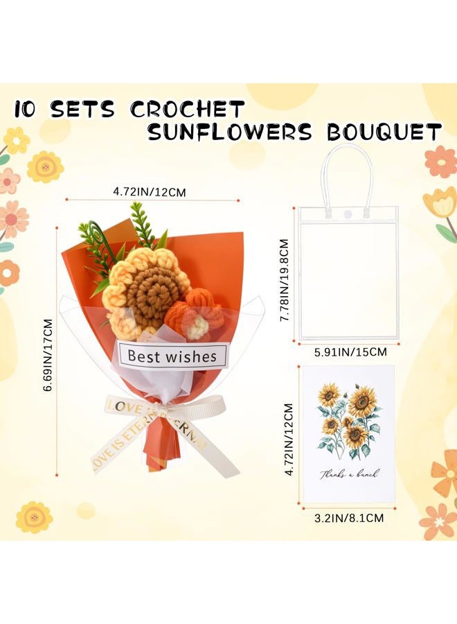Solsew 10 Sets Crochet Sunflowers Bouquet for Mom Grandma Lady Women Handmade Knitted Artificial Flowers with Sunflower a Bunch of Love Cards in Gift Bags Favors - Image 2
