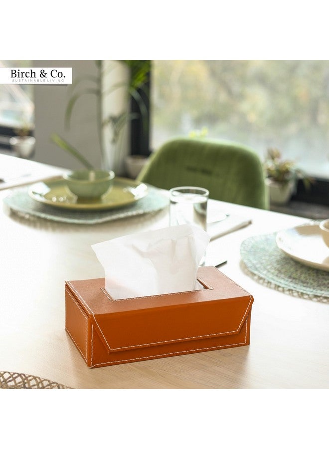 Birch & Co. حامل علبة المناديل من بيرش وشركاه - حامل مناديل - حامل علبة مناديل للسيارة - موزع مناديل للحمام - غطاء مناديل جلد للمنزل - علبة مناديل - علبة مناديل جلدية متينة، سهولة في وضع المناديل، بني - Image 5