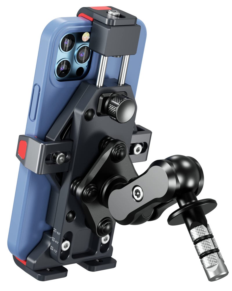 BRCOVAN Motorcycle Fork Stem Phone Mount Holder with Vibration Dampener & High-Speed Secure Lock, Anti-Theft, Aluminum Alloy, Adjustable Size, Big Phone Friendly for 4.7-7.2'' Cellphone - Image 1