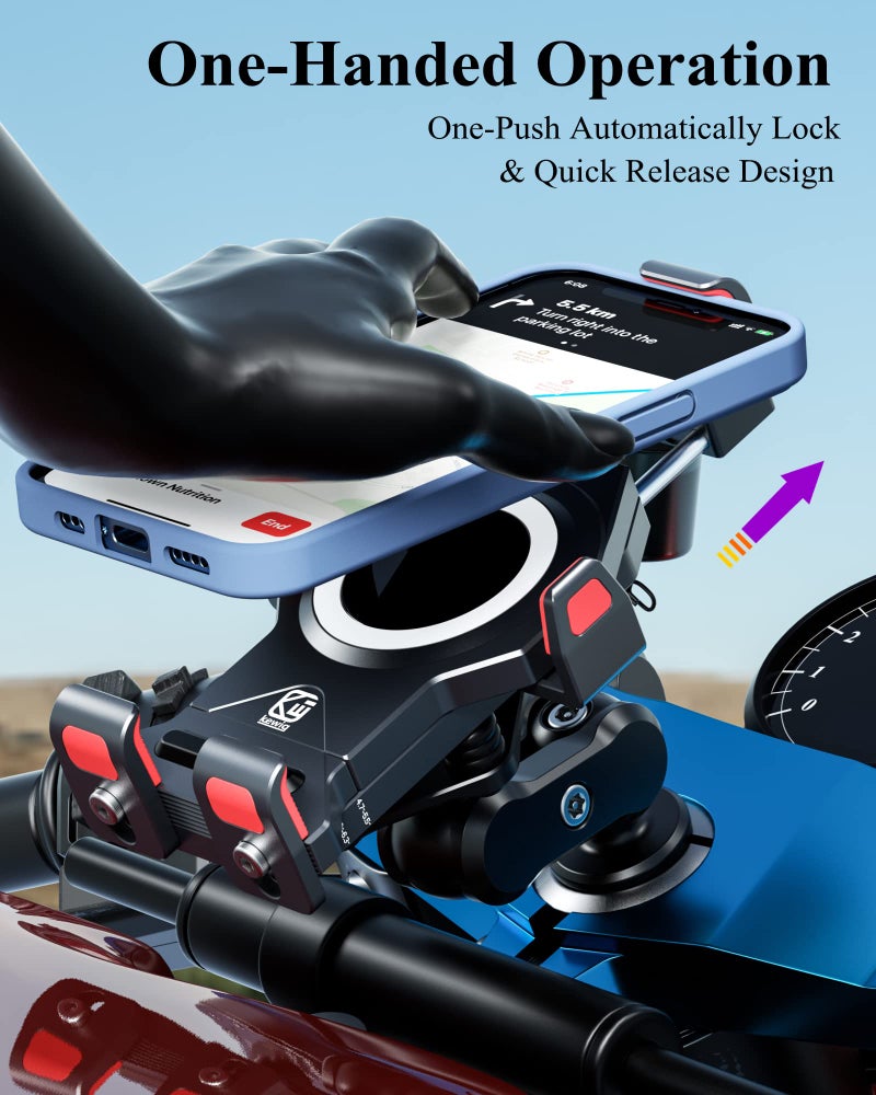 BRCOVAN Motorcycle Fork Stem Phone Mount Holder with Vibration Dampener & High-Speed Secure Lock, Anti-Theft, Aluminum Alloy, Adjustable Size, Big Phone Friendly for 4.7-7.2'' Cellphone - Image 2