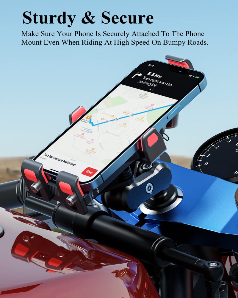 BRCOVAN Motorcycle Fork Stem Phone Mount Holder with Vibration Dampener & High-Speed Secure Lock, Anti-Theft, Aluminum Alloy, Adjustable Size, Big Phone Friendly for 4.7-7.2'' Cellphone - Image 3