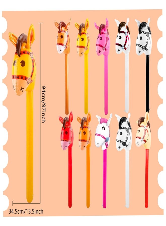 Haconba 14 Pack 40 Inch Inflatable Stick Horse Blow up Cowboy Cowgirl Pony Horse head Stick Balloon for Birthday Christmas Baby Shower Cowboy Theme Party Favors (Color Set 2) - Image 2