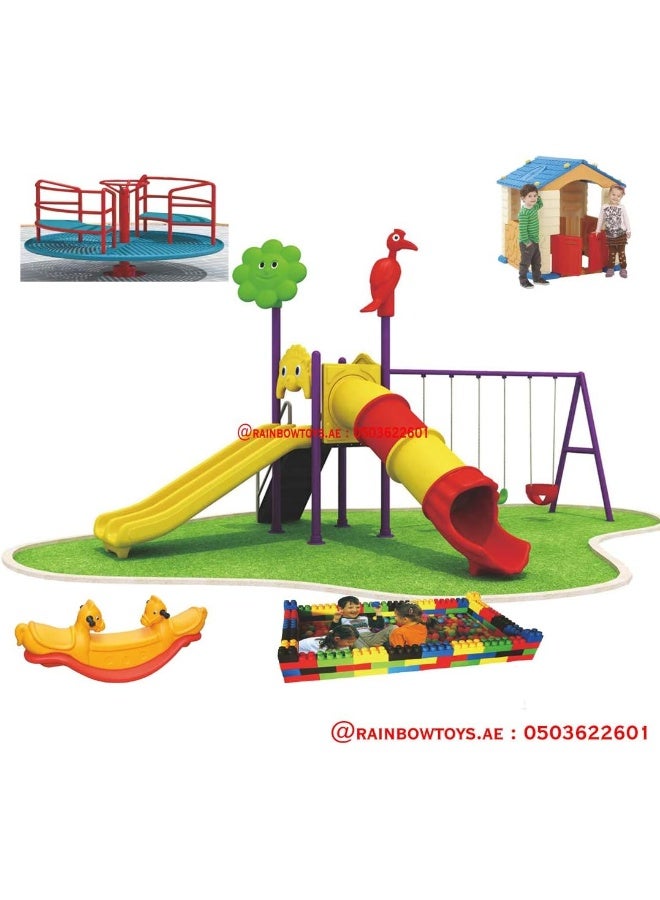 Rainbow Toys Adventure & Outdoor Playground Equipment All In One Set Slides, Swings for kids toys Offers. Play-Ground Toys Area Size 650x420x380cm. - Image 2
