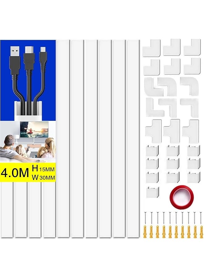 promass Cord Hider,Cable Concealer Cord Cover Raceway Kit,Cord Organizer,Wire Hider with Connectors Adhesive Strips Upgraded Paintable Cable Cover for TV,Cable Raceway for Home Office (White 4M) - Image 1