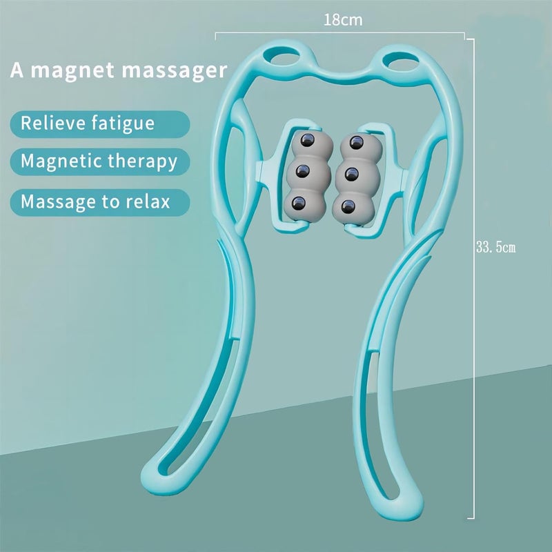 LEACHOI Manual Cervical Neck MassagerWith 6 Wheels And 12 Magnets It Can Be Used To Massage The Cervical Spine Waist And Legs Relieve Pain Prevent Muscle Relaxation And Promote Blood Circulation Blue - Image 2