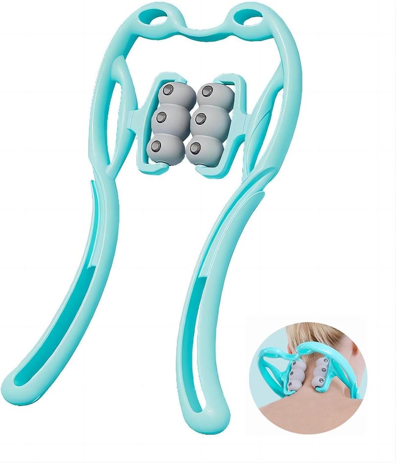 LEACHOI Manual Cervical Neck MassagerWith 6 Wheels And 12 Magnets It Can Be Used To Massage The Cervical Spine Waist And Legs Relieve Pain Prevent Muscle Relaxation And Promote Blood Circulation Blue - Image 1