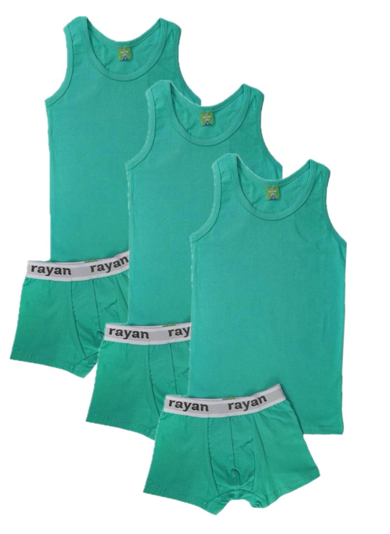 Rayan 3 - Sets Boys/Kids Undershirt And Boxer Underwear Boy Set Green  - Image 1