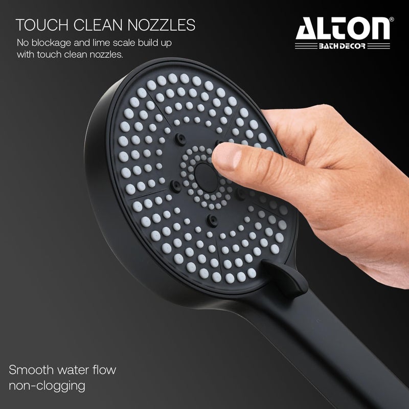 Alton ALTON SHR20765 ABS 5Function Hand Shower with 15 Meter Flexible Tube and Wall Hook Chrome Finish Full Set Black  - Image 5