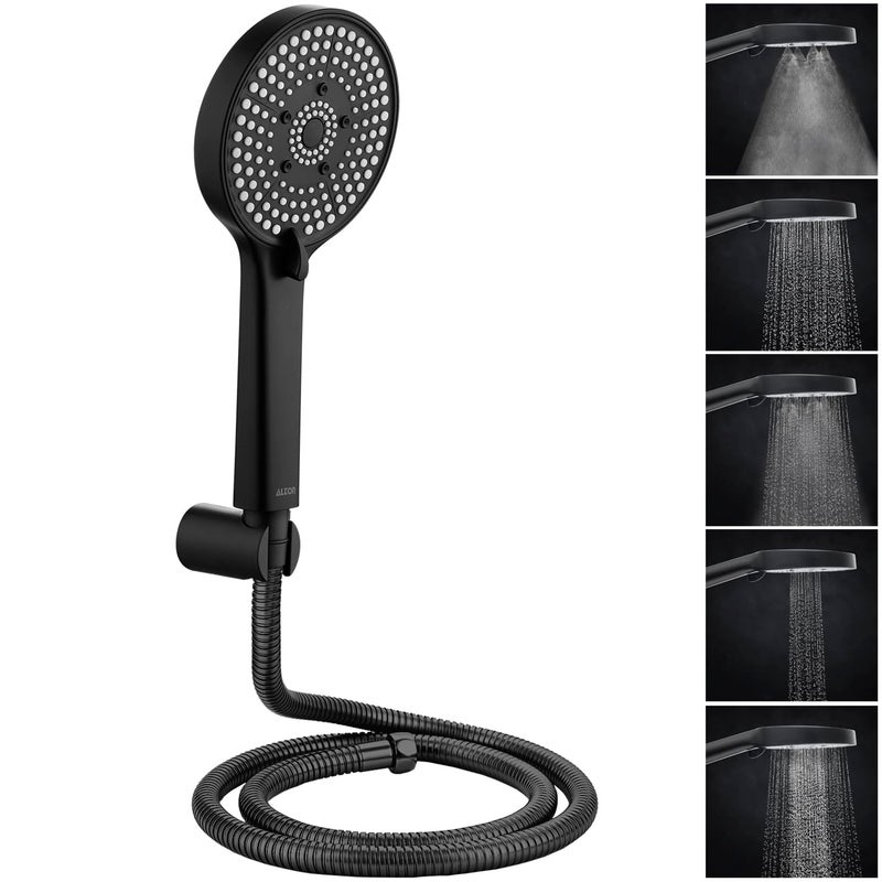 Alton ALTON SHR20765 ABS 5Function Hand Shower with 15 Meter Flexible Tube and Wall Hook Chrome Finish Full Set Black  - Image 1