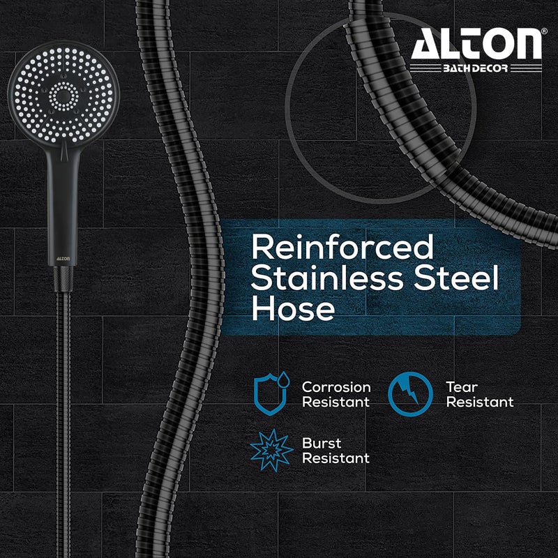 Alton ALTON SHR20765 ABS 5Function Hand Shower with 15 Meter Flexible Tube and Wall Hook Chrome Finish Full Set Black  - Image 4