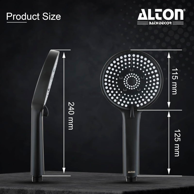 Alton ALTON SHR20765 ABS 5Function Hand Shower with 15 Meter Flexible Tube and Wall Hook Chrome Finish Full Set Black  - Image 2