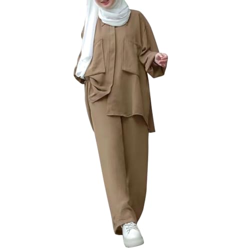 ODIZLI Formal Muslim Clothes Abaya Dress Robe for Muslim Women Modest Islamic Dubai Abayas Id alFitr Eid Ramadan Outfits KhakiPockets Button Down Shirt 5XL - Image 1