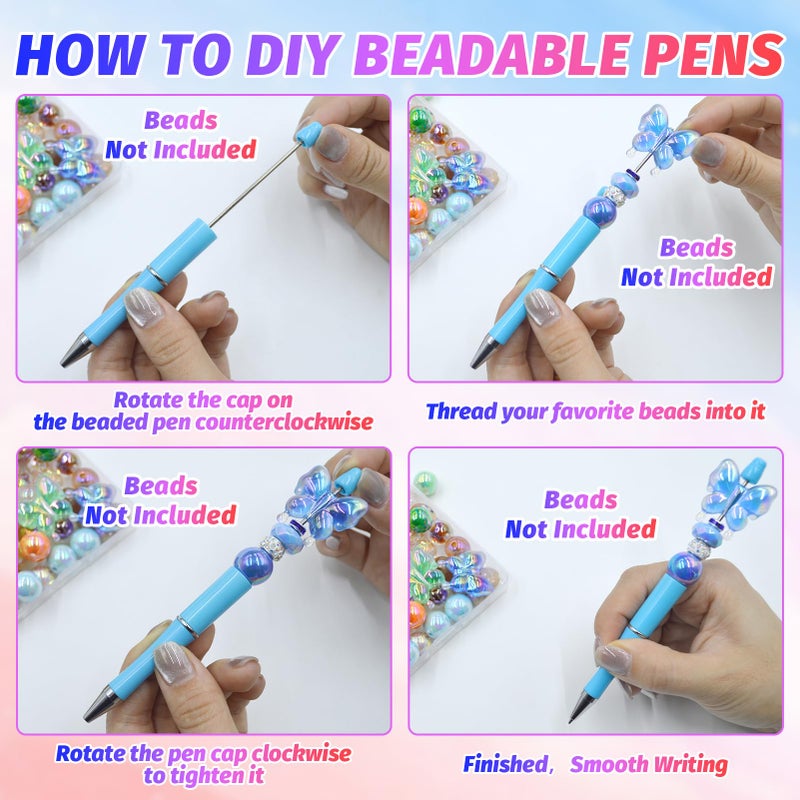 DASTTUIS 150 Pieces DIY Beadable Pen Kit â€“ 50 Plastic Ballpoint Pens with Refills & Bags, Beads Not Included â€“ School Supplies, Office Accessories & Craft Gifts for Students & Teachers (Multicolor) - Image 4