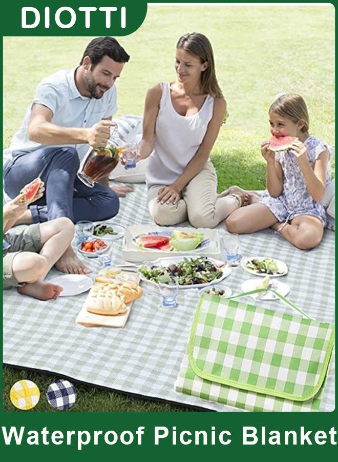DIOTTI Extra Large Family Picnic,2m*2m Outdoor Beach Blanket, Portable Foldable Picnic Blankets Waterproof Sandproof with Tote, Picnic Mat(Green) - Image 1