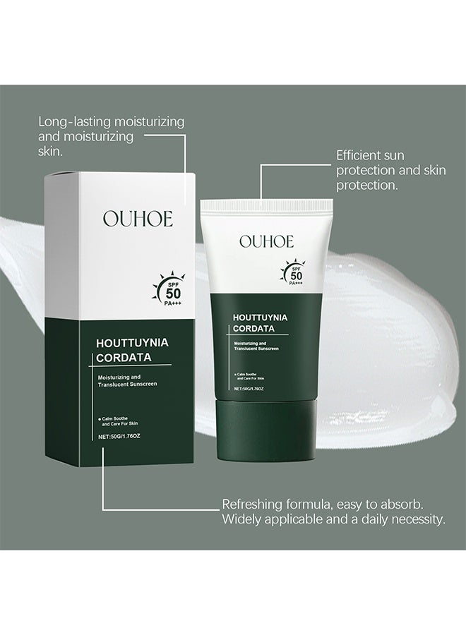 OUHOE Houttuynia Cordata Moisturizing And Translucent Sunscreen,Silky Moisture Sunscreen, Korean SPF 50+ PA++++ Clear Filter Sun Essence, Moisture Daily Sunscreen, No White Cast&Sticky, Hydrating, Moisturizing 50G - Image 4