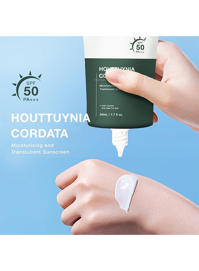 OUHOE Houttuynia Cordata Moisturizing And Translucent Sunscreen,Silky Moisture Sunscreen, Korean SPF 50+ PA++++ Clear Filter Sun Essence, Moisture Daily Sunscreen, No White Cast&Sticky, Hydrating, Moisturizing 50G - Image 5