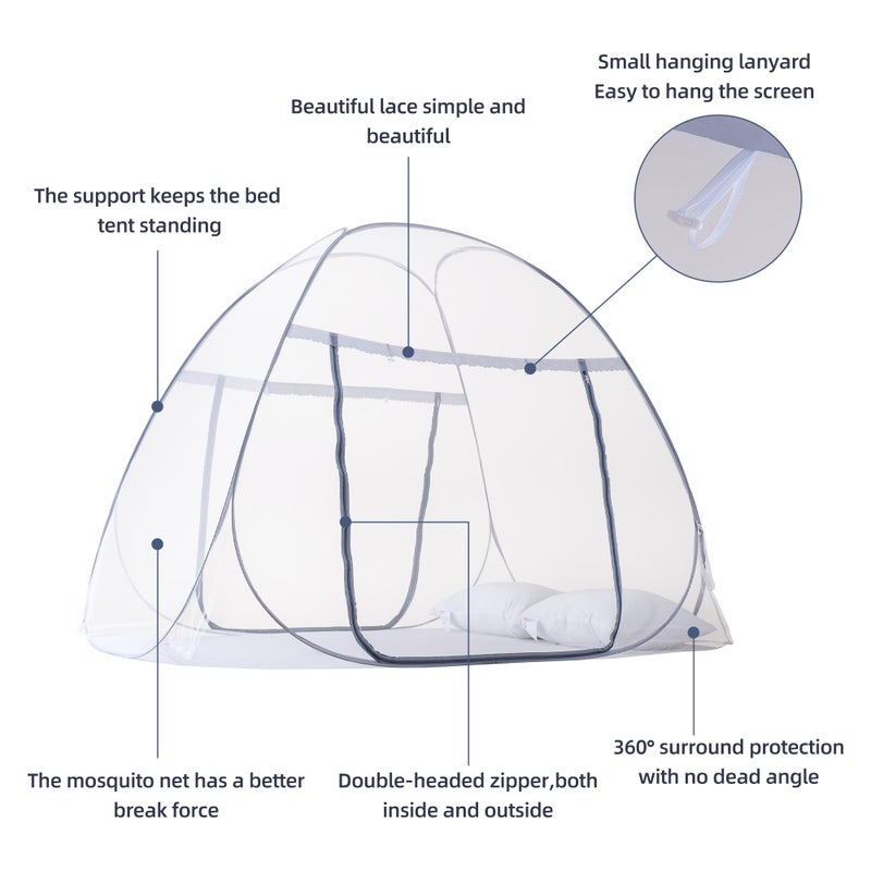 lazyzzz Pop-Up Mosquito Net Tent for Bed, Portable Folding Design Camping Travel Mosquito Tent with Net Bottom for Baby Adults, Easy to Install and Wash for Queen Size Bed 79 x 59 x 59 inch - Image 4