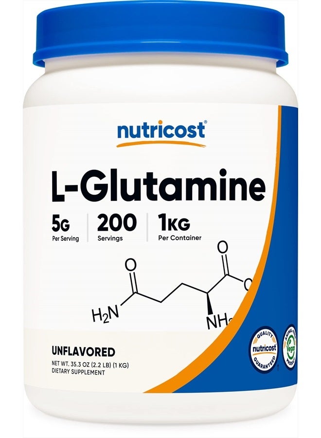 Nutricost مسحوق L-جلوتامين 1 كجم - بدون نكهة، غير معدّل وراثيًا، خالي من الغلوتين - Image 1