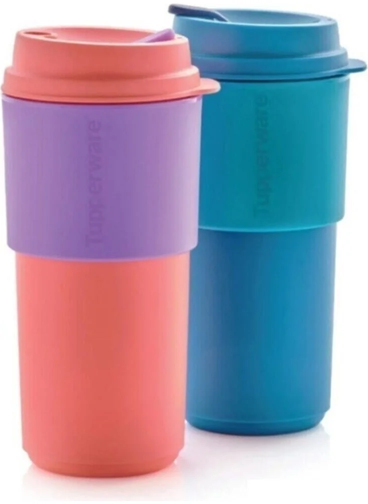 Tupperware Tea Coffee Carrying Glass Set of 2 490 ml