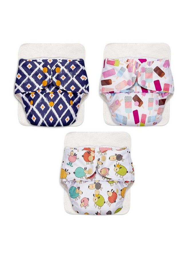 Superbottoms Basic Assorted Pack Of 3 Diapers With 3 Dry Feel Inserts Freesize Cloth Diapers ; Reusable Cloth Diapers For Babies Fits Babies From 0 3 Years 5 17Kgs ; Option 1 - Image 2