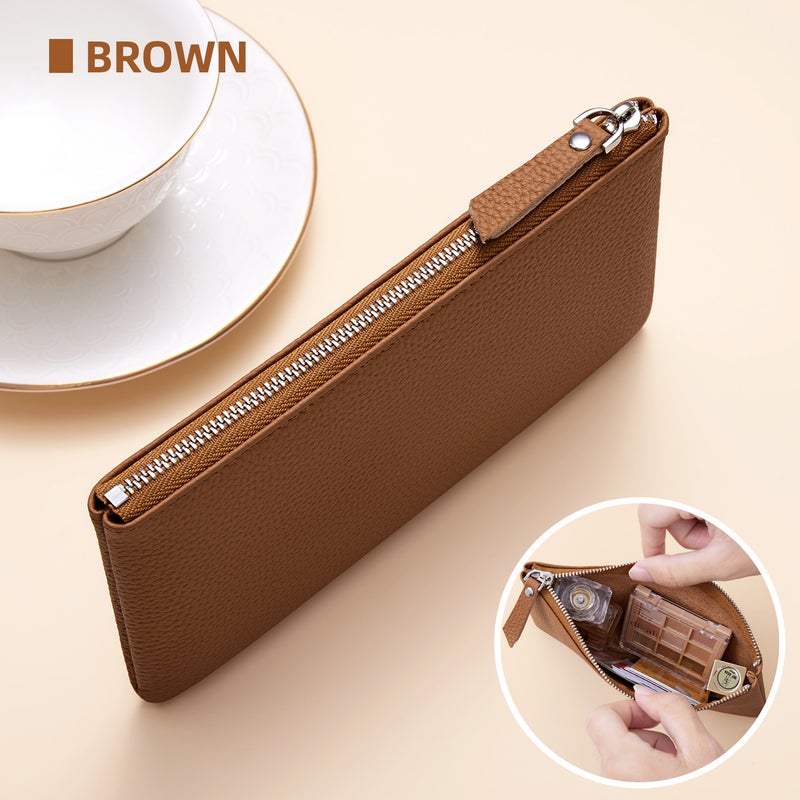 banyanu Leather Cosmetic Bag, Simple And Convenient Handbag, Small And Exquisite Storage Bag (Brown) - Image 1