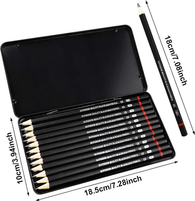 GALV GALV artist pencil for sketching drawing art with metal case b 2b 3b 4b 5b 6b 7b 8b hb h 2h f artist sketching pencil set,graphite pencils,perfect for drawing and shading(black)(12 pcs)(10x18.5 cm)  - Image 2