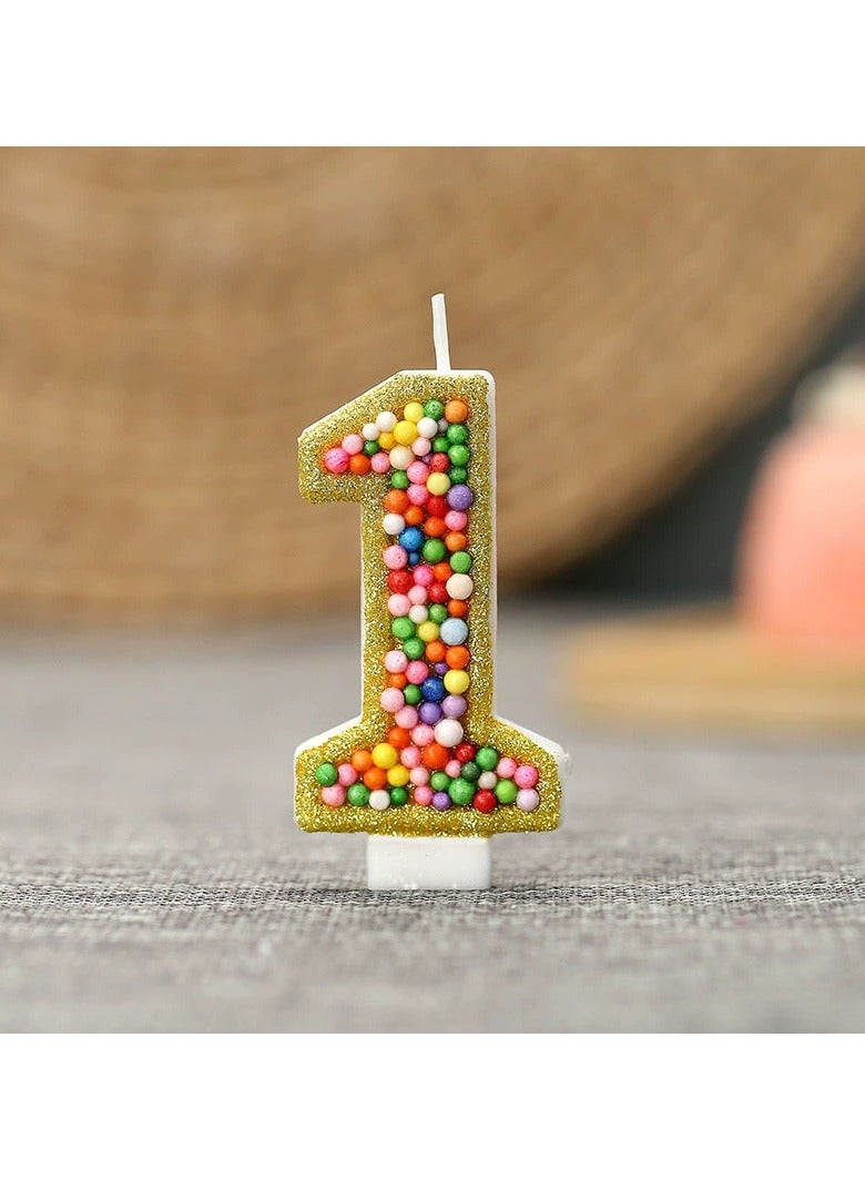 general Digital Creative Golden-edge Mixed-color Bead Birthday Cake Party Candle Decoration Set
