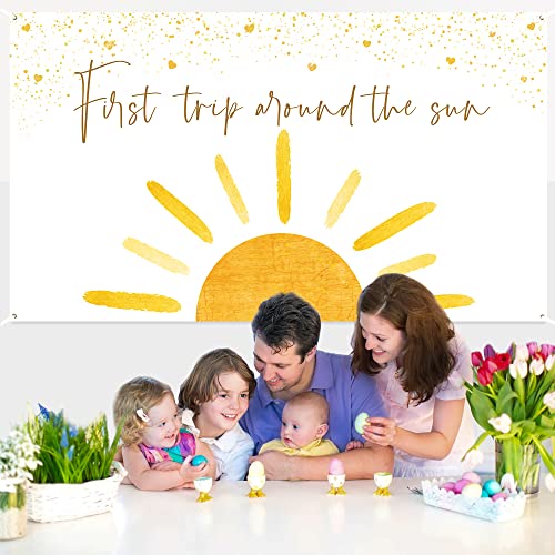 OSNIE Boho First Trip Around The Sun First Birthday Photography Backdrop Banner Muted Sunrise Wall Hanging Decor Sun Theme 1st Birthday Party Photo Background Decoration Supplies for Boys Girls - Image 5