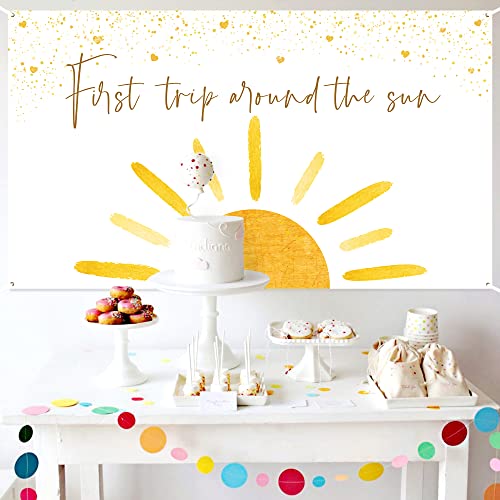 OSNIE Boho First Trip Around The Sun First Birthday Photography Backdrop Banner Muted Sunrise Wall Hanging Decor Sun Theme 1st Birthday Party Photo Background Decoration Supplies for Boys Girls - Image 4