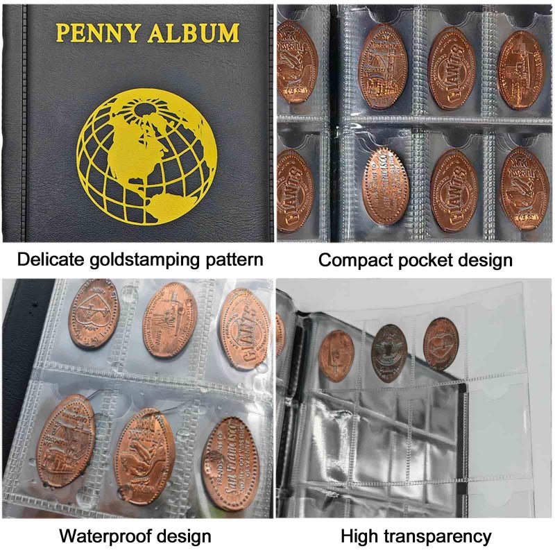 Xxmbbjy 160 Pockets Pressed Penny Collecting Album Book, 10 Sheets Pressed Penny Collection Sleeves, Portable Pressed Penny Album Book Holder for Collectors, Suitable for Travel or Work, Black - Image 5