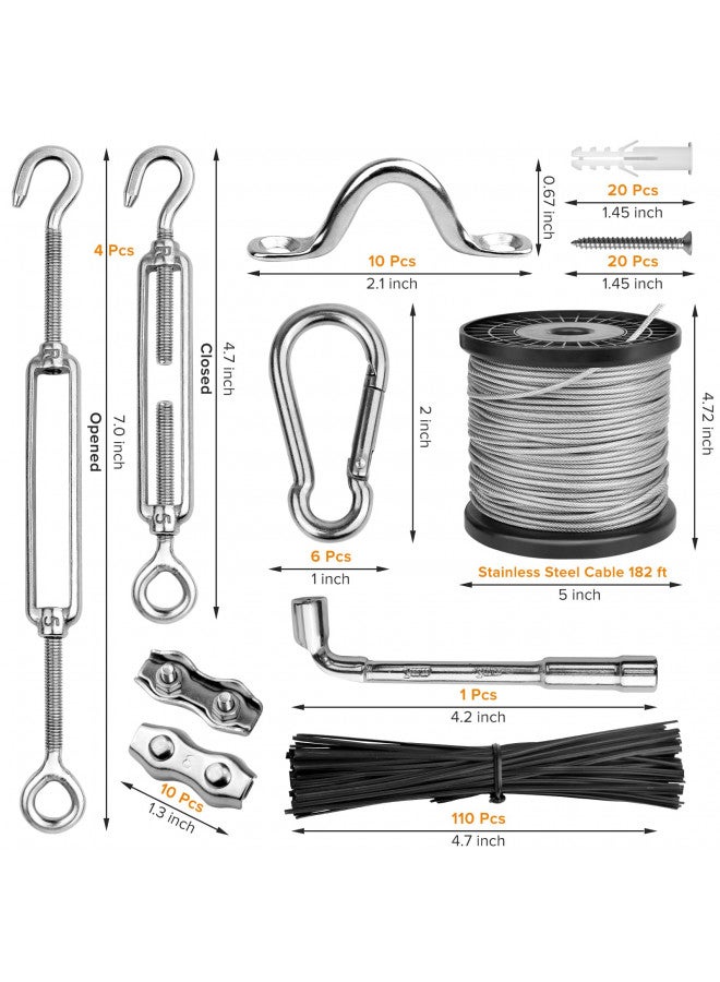 Ancectree Ancectree String Light Hanging KitGuide Wire for Outdoor String Lights,Vinyl Coated Wire Rope/Cable Outdoor Light Guide Wire,Include 182fts 304 Stainless Steel Wire Cable, Turnbuckle and Hooks  - Image 2