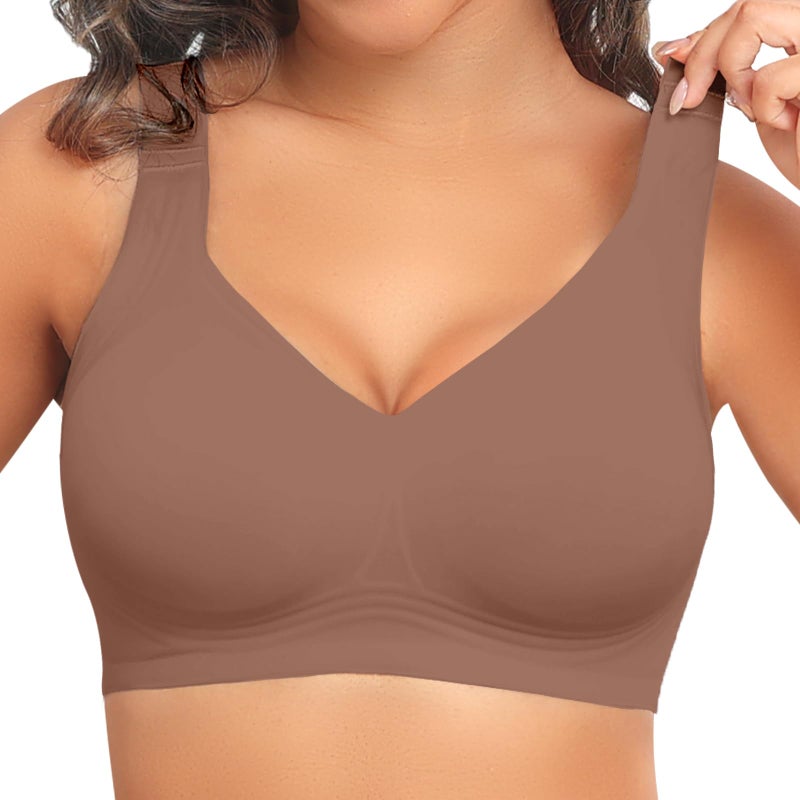 PoseFree Womens Bras No Underwire Full Support Back Fat Smoothing Bralette Wireless Push Up Plus Size Sports Bra (Coffee,XL) - Image 1
