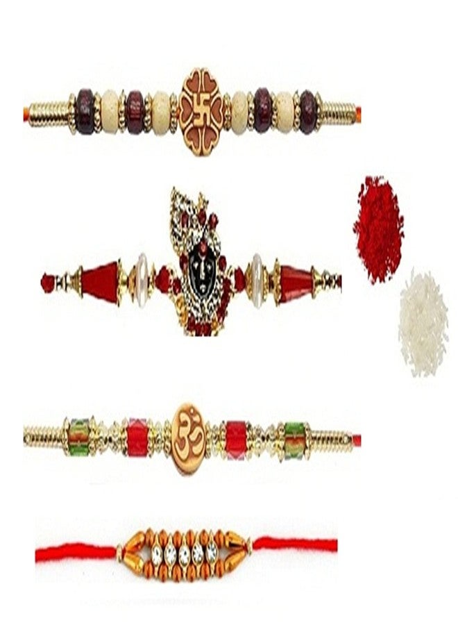 VR Creatives Om Rakhi, Krishna Face rakhi and Diamond Line, Swastika Four 4 Rakhi Combo for Brother - Image 1