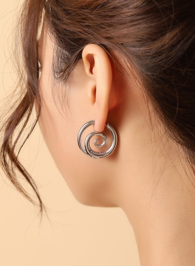 Sacina Silver-tone Sprial Hoop Earrings, Gothic Emo Punk Grunge Boho Vintage Earrings, Goth Jewelry, Christmas Jewelry Gift for Women - Image 3