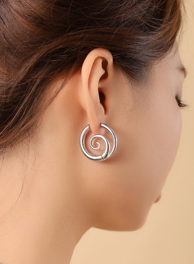 Sacina Silver-tone Sprial Hoop Earrings, Gothic Emo Punk Grunge Boho Vintage Earrings, Goth Jewelry, Christmas Jewelry Gift for Women - Image 2
