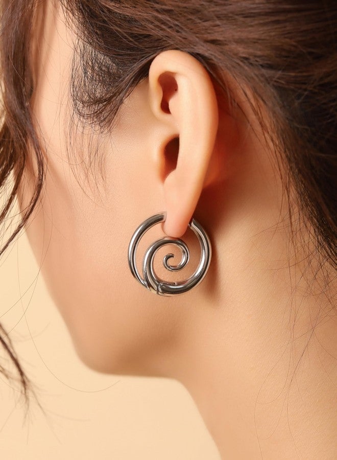 Sacina Silver-tone Sprial Hoop Earrings, Gothic Emo Punk Grunge Boho Vintage Earrings, Goth Jewelry, Christmas Jewelry Gift for Women - Image 4