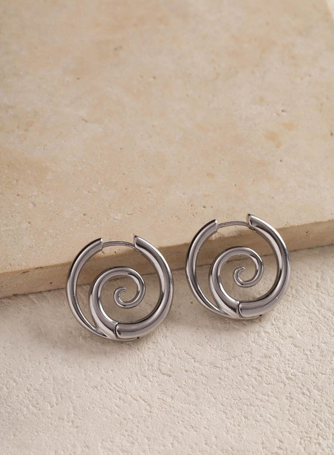 Sacina Silver-tone Sprial Hoop Earrings, Gothic Emo Punk Grunge Boho Vintage Earrings, Goth Jewelry, Christmas Jewelry Gift for Women - Image 5