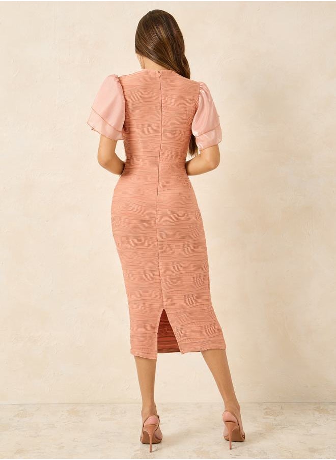 Styli - Self Design Frill Sleeves Sheath Midi Dress - Image 1