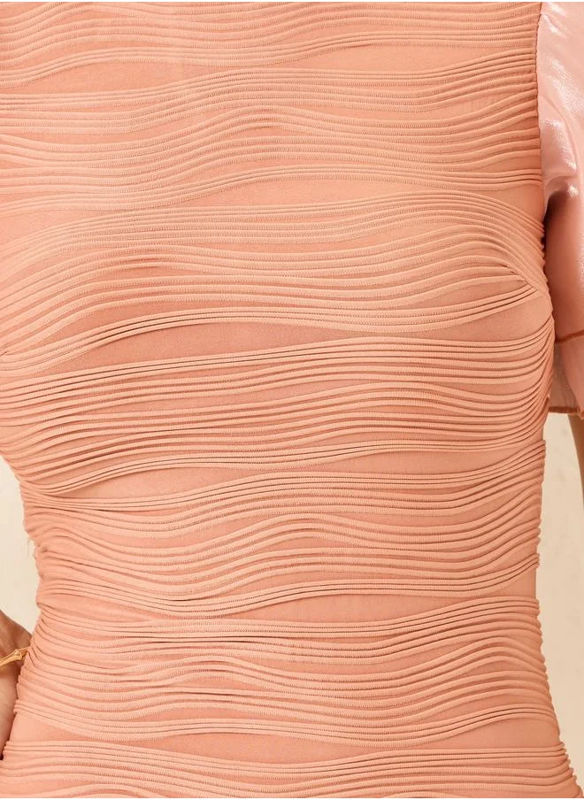 Styli Self Design Frill Sleeves Sheath Midi Dress