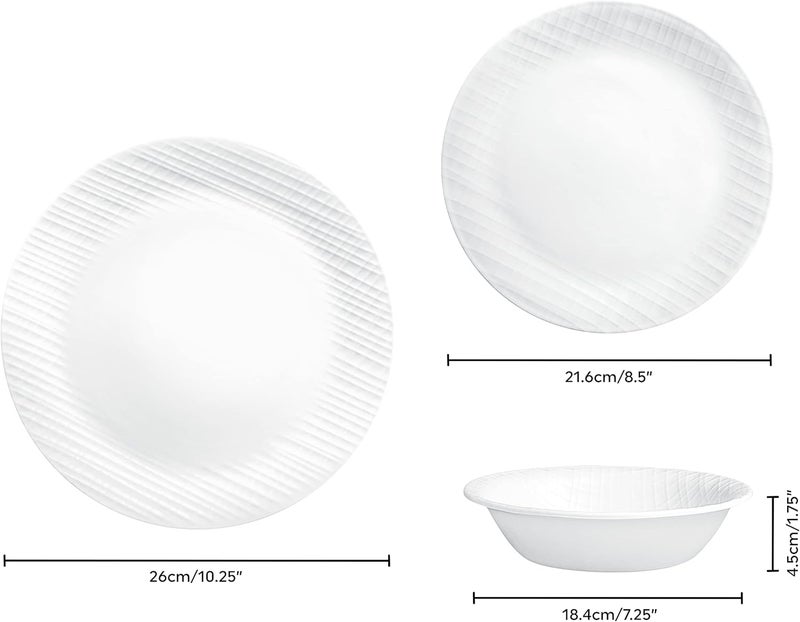 Corelle Dinnerware Set 12Piece Linen Weave Tempered Glass Dinner Plates Side Plates  Bowls 3X More Durable Half The Space  Weight of Ceramic 1146908 - Image 2