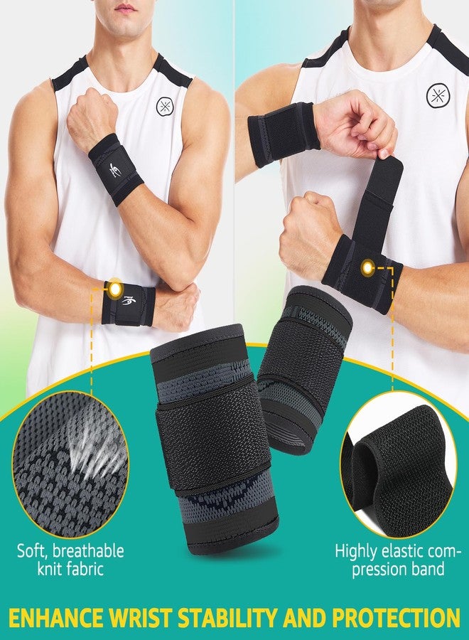 HiRui Wrist Brace Wrist Wraps Compression Wrist Strap, Wrist Support for Work Fitness Weightlifting Sprains Tendonitis, Carpal Tunnel Arthritis, Pain Relief, Adjustable Wristbands 2 PACK (Black, L) - Image 2