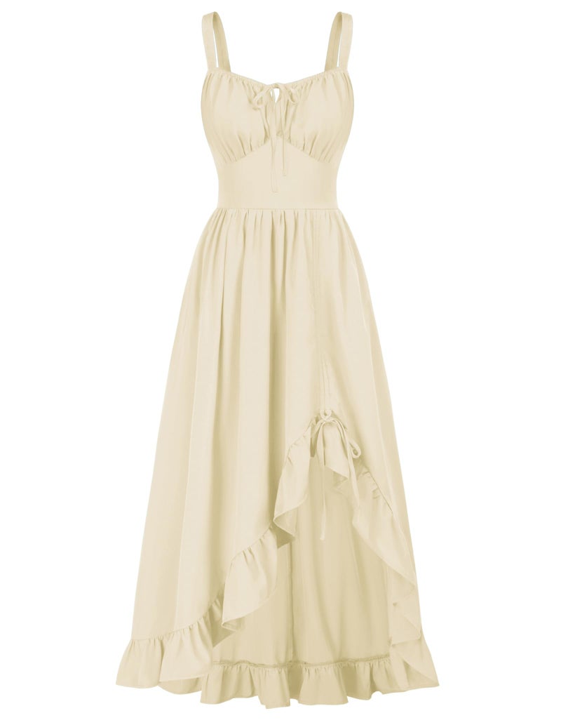 Scarlet Darkness Cottagecore Corset Dress for Women Medieval Milkmaid Sundress Renaissance Costume Beige M - Image 1