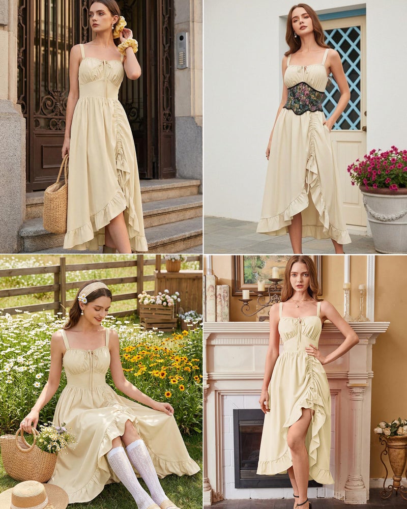 Scarlet Darkness Cottagecore Corset Dress for Women Medieval Milkmaid Sundress Renaissance Costume Beige M - Image 2
