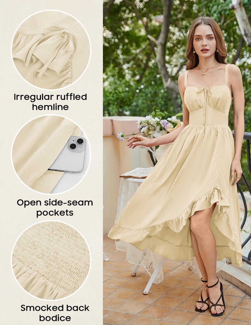 Scarlet Darkness Cottagecore Corset Dress for Women Medieval Milkmaid Sundress Renaissance Costume Beige M - Image 4