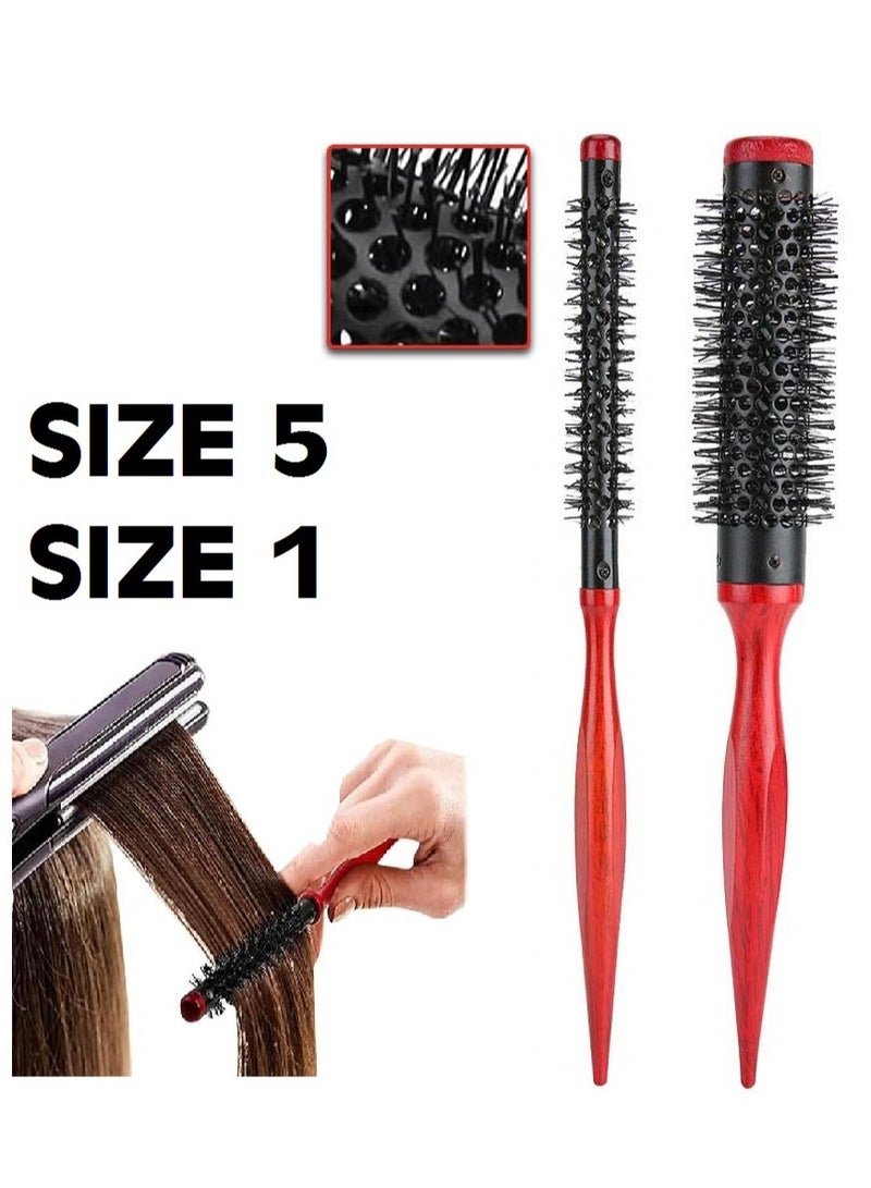 فرشة استشوار  الخشبية الحمراء، مقاس 1 مع مقاس 5، قطعتين من صالون الشعر الأصلي - Image 1