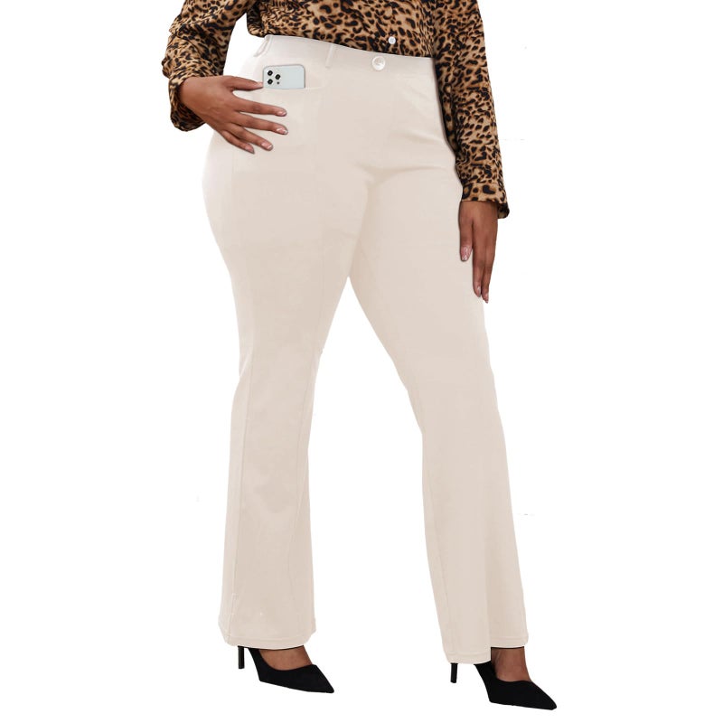 WrinkleFree Stretch Dress Pants Plus Size for Women Pullon Pant Ease into Comfort Office Pant Beige 4XL