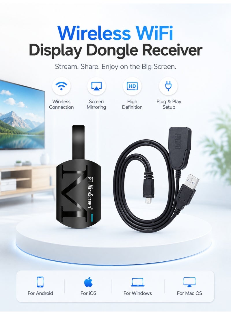 Mirascreen Wireless WiFi Display Dongle Receiver 1080P HD Screen Mirroring Adapter for iOS Android Windows Mac and Smart TV - Image 1